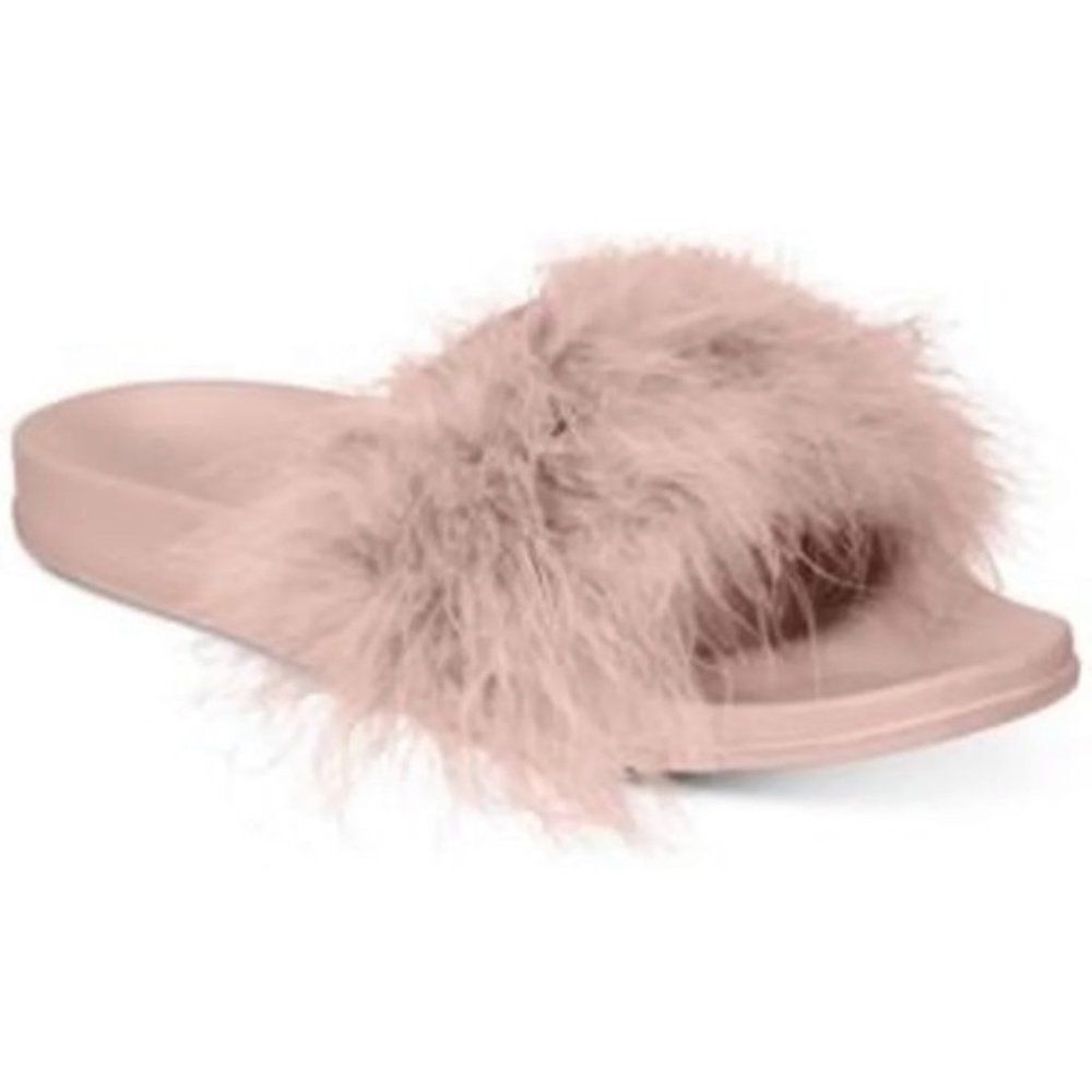 INC Faux Marabou Dusty Pink Fluffy Slide Slippers